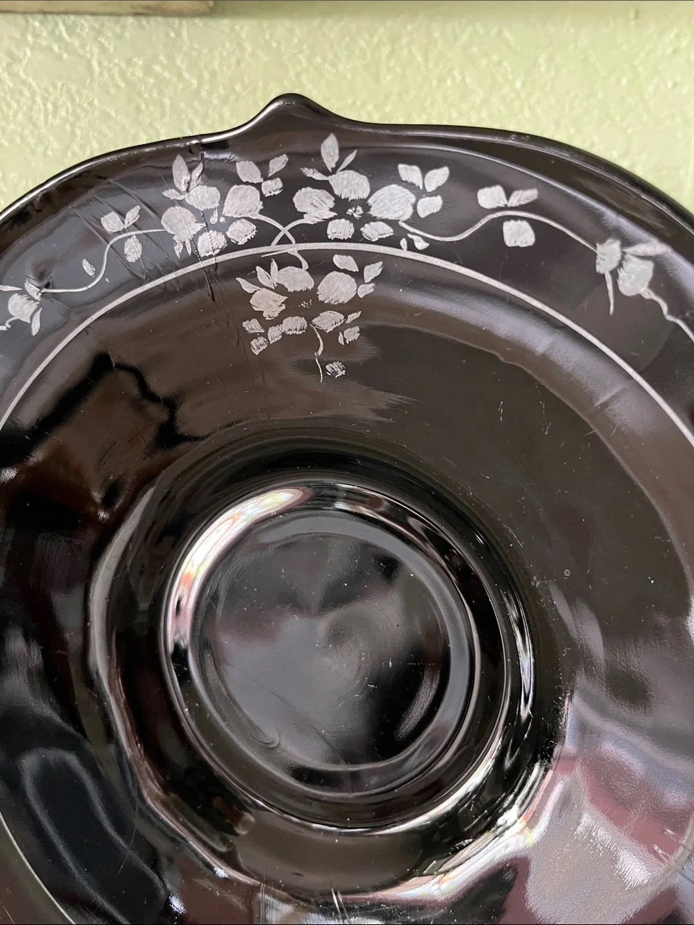 Black Decorative Serving Bowl with Handles - Floral Accent - Picture 3 of 5